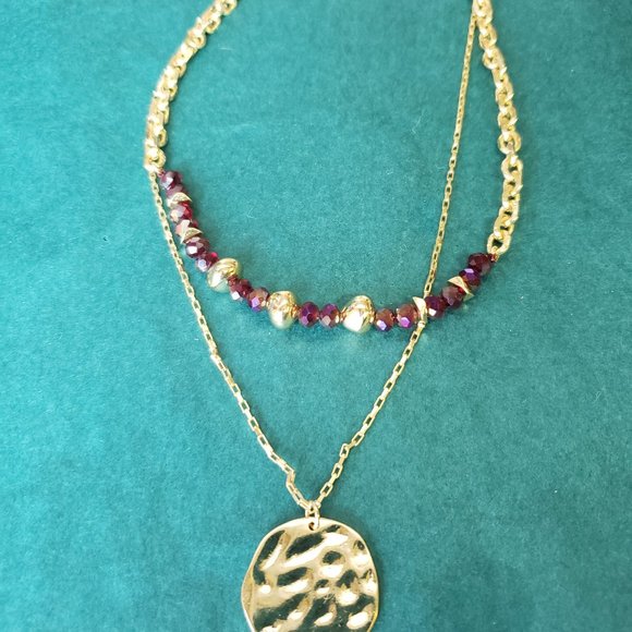 2/10$ 2 strands necklace gold tone and red - Picture 2 of 3